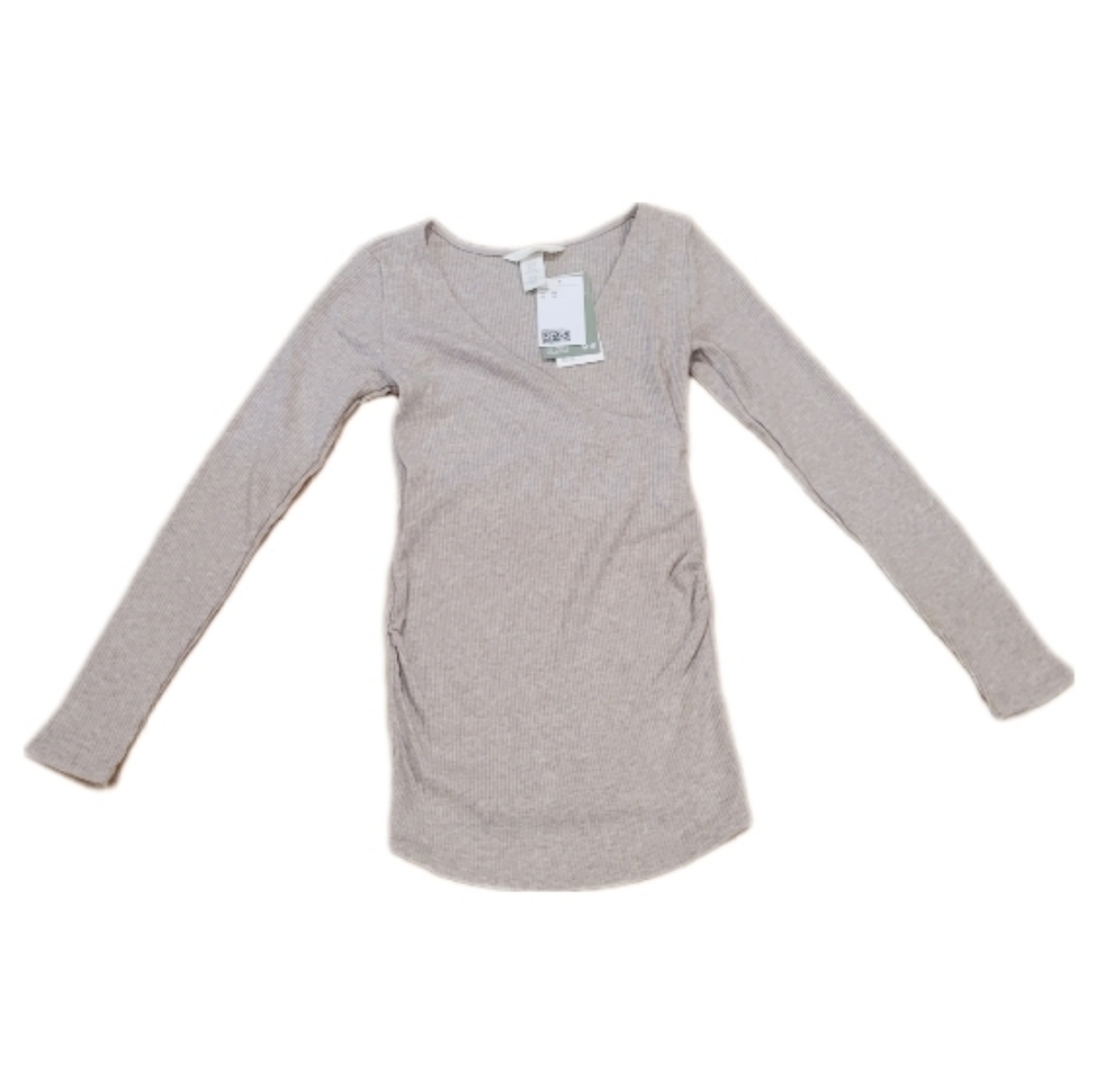 H&M Maternity oatmeal ribbed long sleeve before & after nursing top size XS NWT